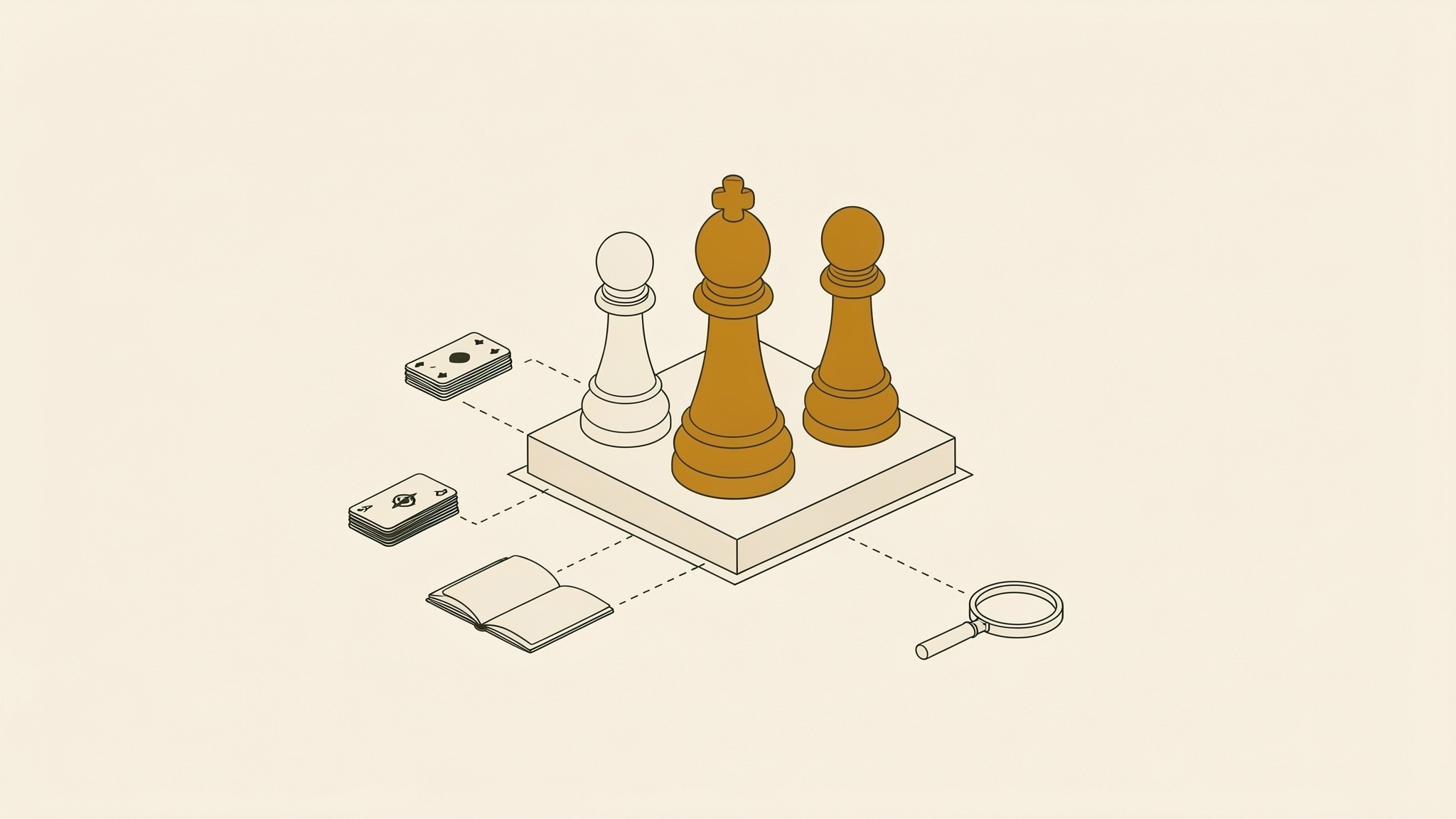 An isometric illustration of three identical chess pawns standing in a row on one shared base plate