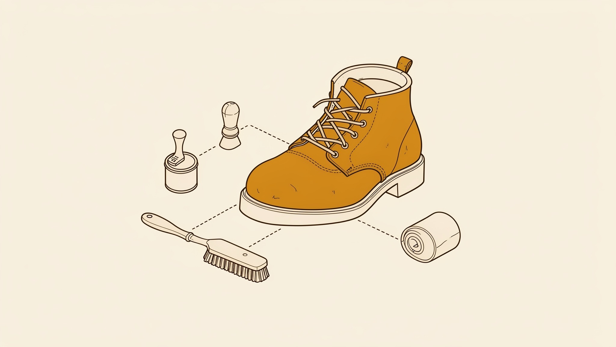 An isometric illustration of a cobbler's iron last with a worn boot fitted over it