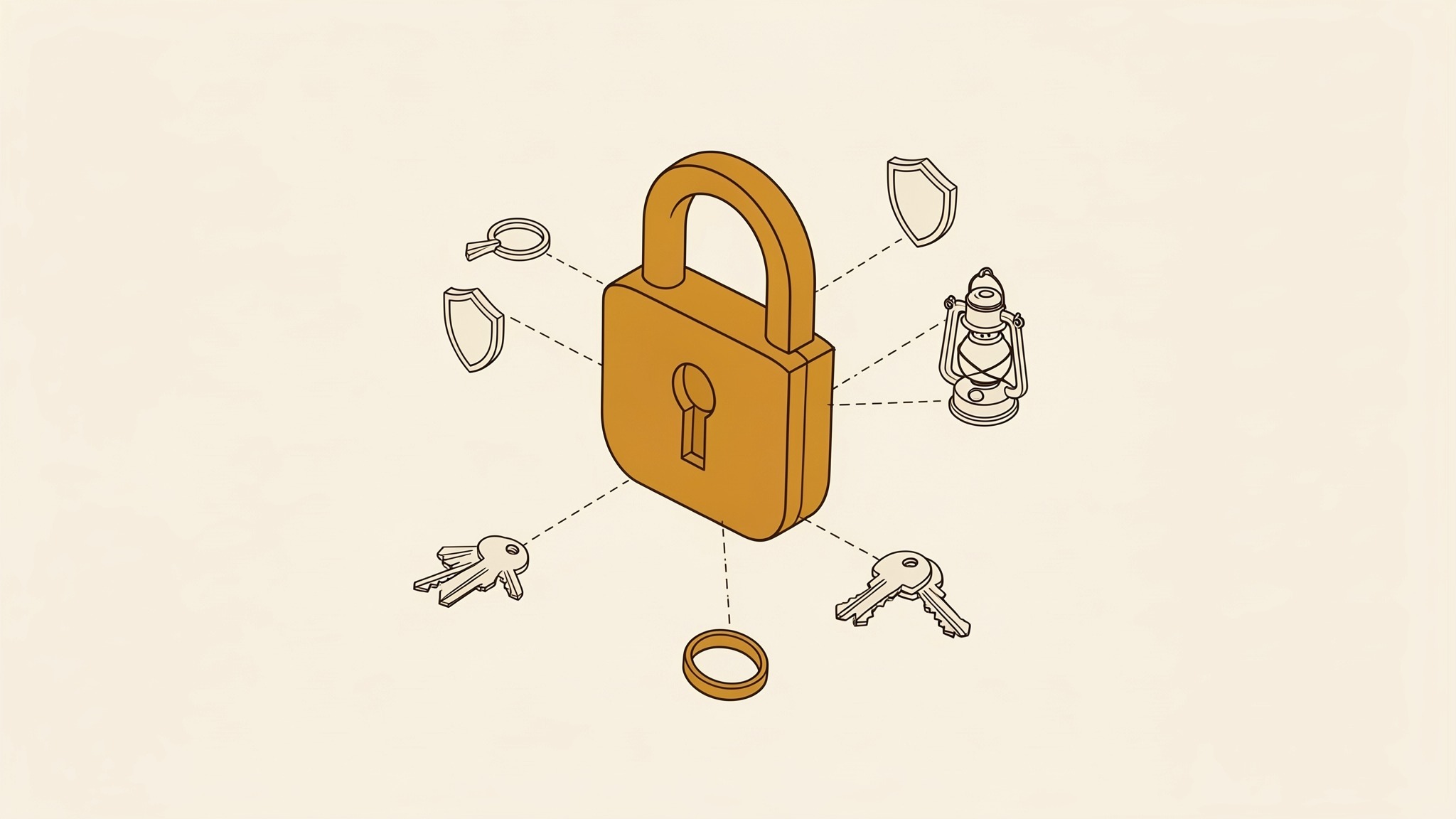 An isometric illustration of a closed padlock with a round keyhole and a raised shackle